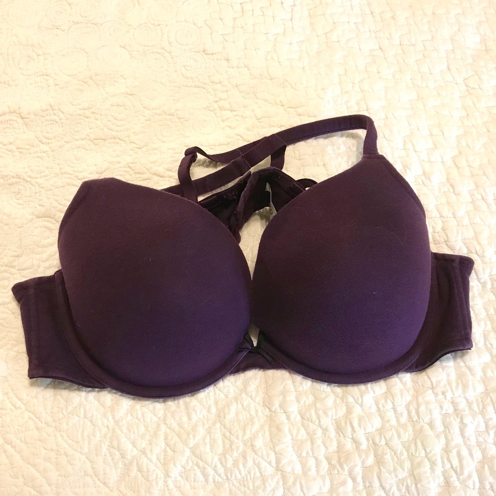 Cacique cotton boost plunge deep purple bra (44B)